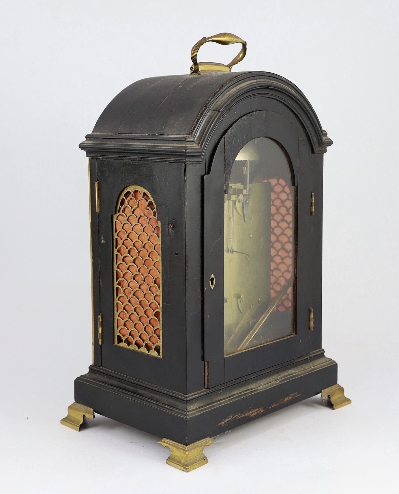 Stuart of Newcastle. A George III ebonised bracket clock, width 28cm depth 20cm height 41cm